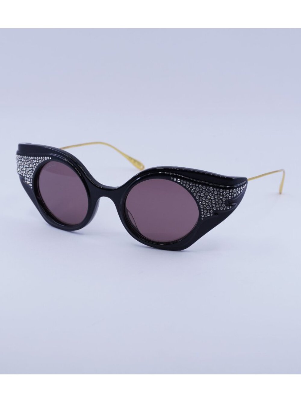 Gucci GG1327S 001 Sunglasses Shiny Black with Crystal Strass/Gold Geometric Fram